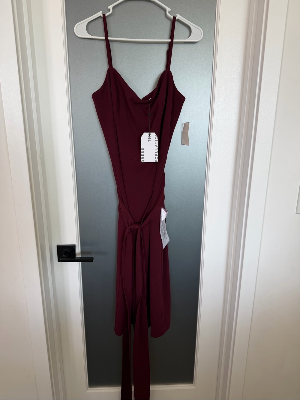 Dress the Population Burgundy Midi Dress with Waist Tie